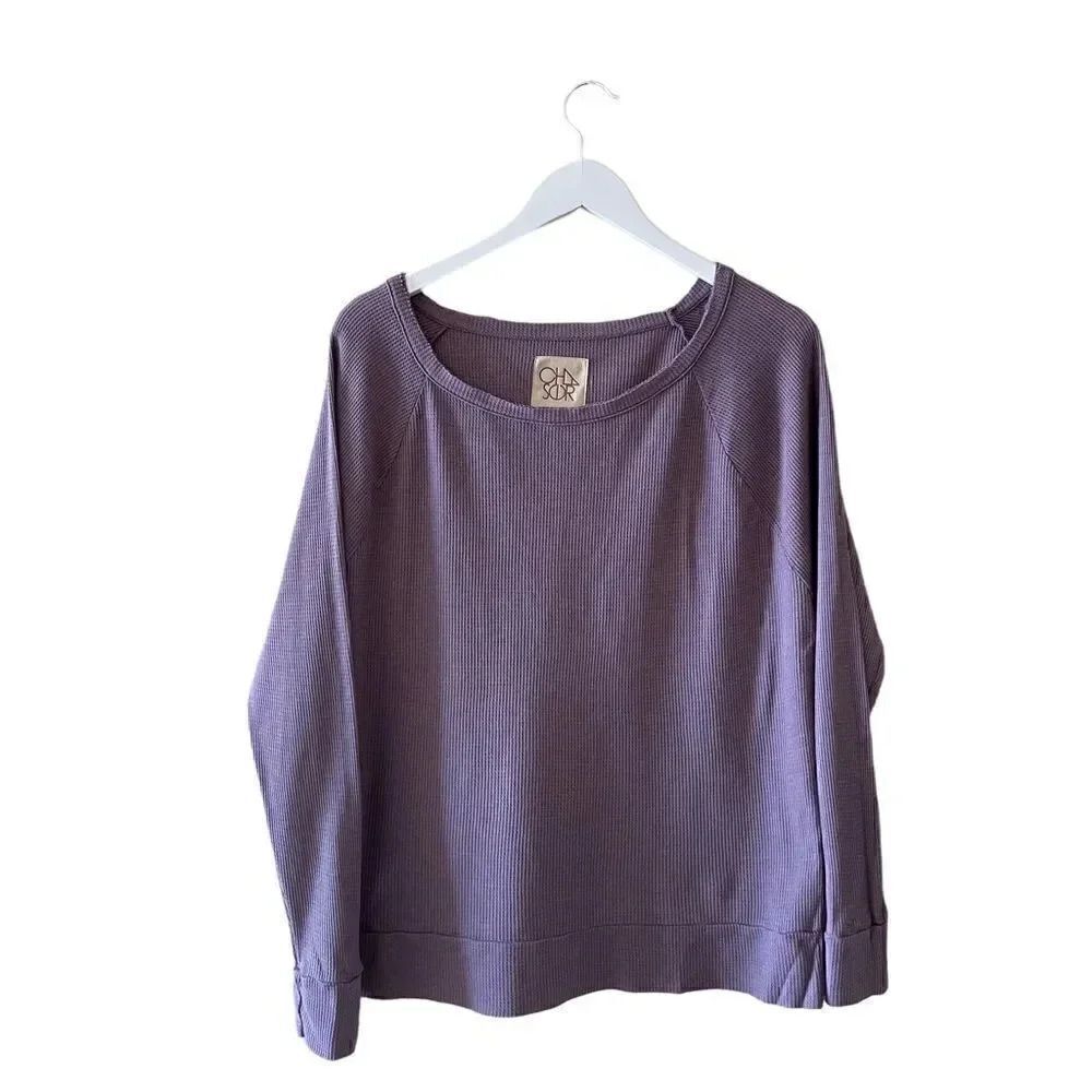 NWT Chaser Purple Knitwear Soft Long Sleeves Loungewear Cotton Womens Top SZ M